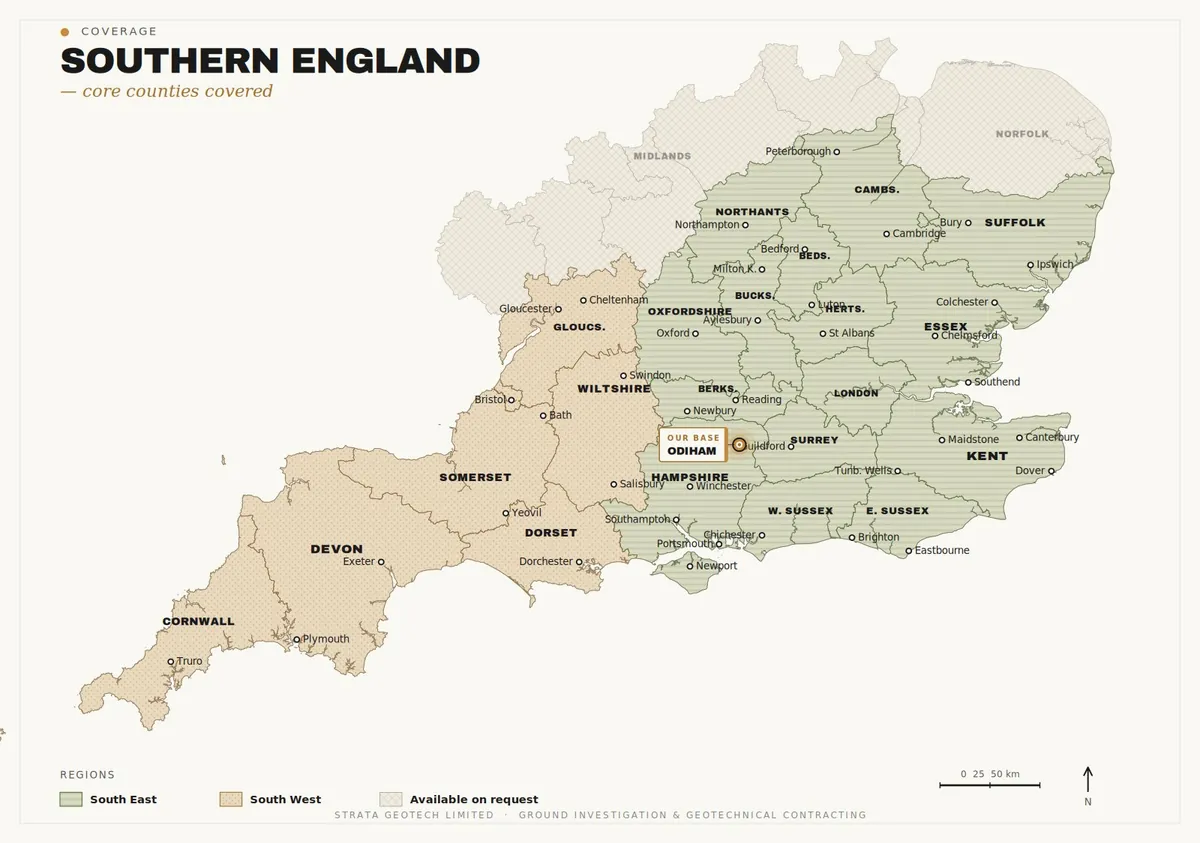 Strata Geotech coverage map of southern England