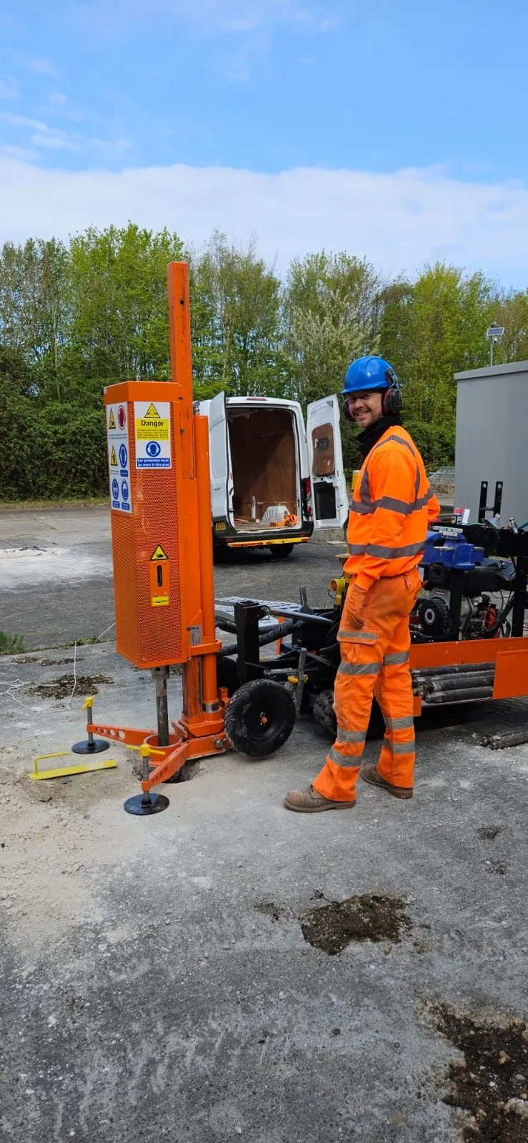 Charles, founder of Strata Geotech, on site with a window sampling rig.